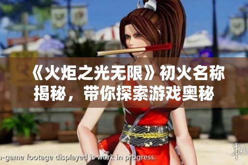 《火炬之光无限》初火名称揭秘，带你探索游戏奥秘