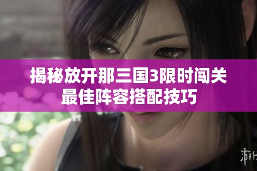 揭秘放开那三国3限时闯关最佳阵容搭配技巧